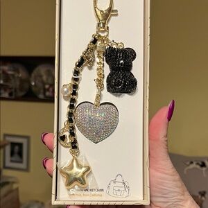 Eye Candy Beautiful Rhinestone covered Bag Charm Blk Bear Lg Heart Star & moon